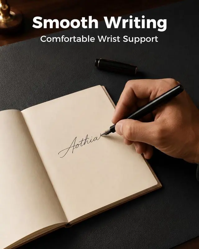 Alt view image 6 of 7 - Dual-Sided Desk Pad - 25.6x13.7 inches Leather Desk Mat, Natural Cork Desk Pad Protector, Large Mouse Pad for Desk, Waterproof Desk Blotter Pad, Desk Writing Pad for Office Work/Home, Black