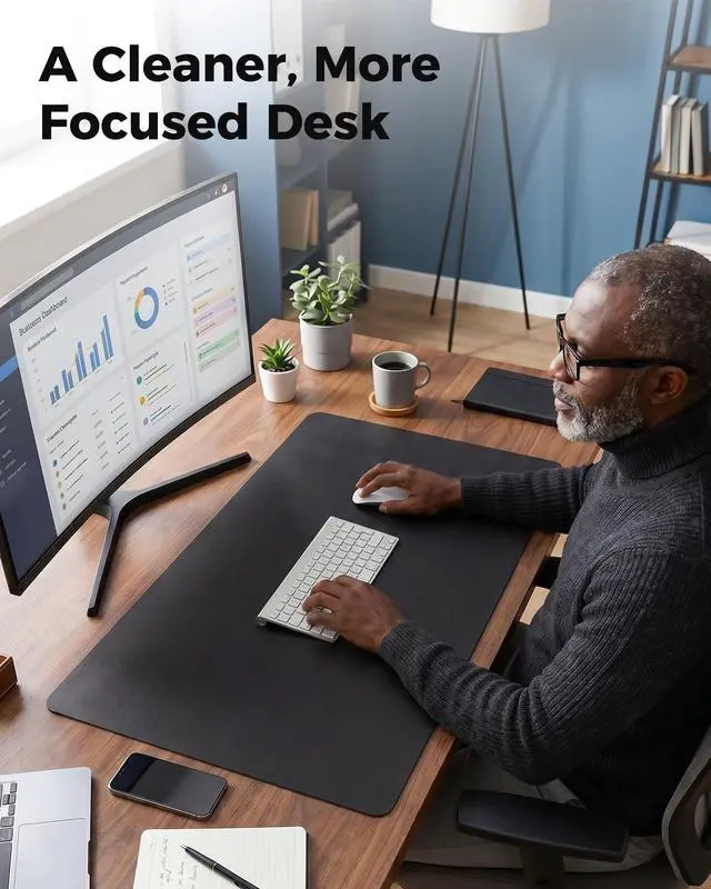 Alt view image 7 of 7 - Dual-Sided Desk Pad - 25.6x13.7 inches Leather Desk Mat, Natural Cork Desk Pad Protector, Large Mouse Pad for Desk, Waterproof Desk Blotter Pad, Desk Writing Pad for Office Work/Home, Black