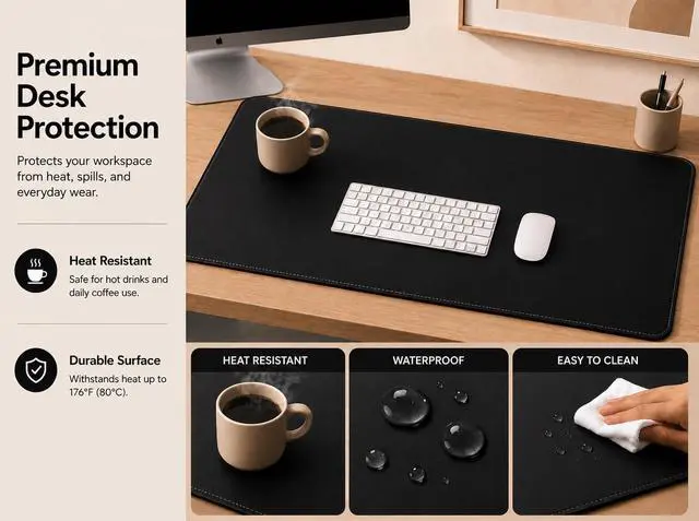 Alt view image 3 of 7 - Cork Desk Mat, Black,23.6" x 13.7", Desk Pad Protector