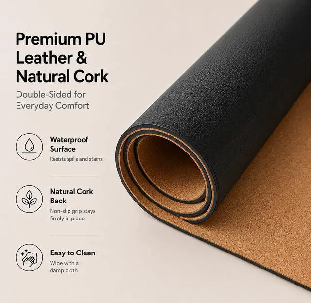 Alt view image 4 of 7 - Cork Desk Mat, Black,23.6" x 13.7", Desk Pad Protector