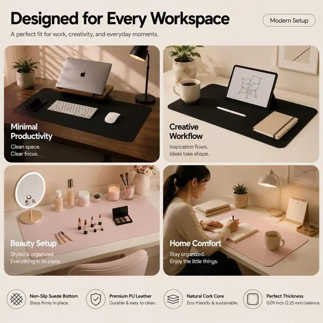 Alt view image 7 of 7 - Cork Desk Mat, Black,23.6" x 13.7", Desk Pad Protector