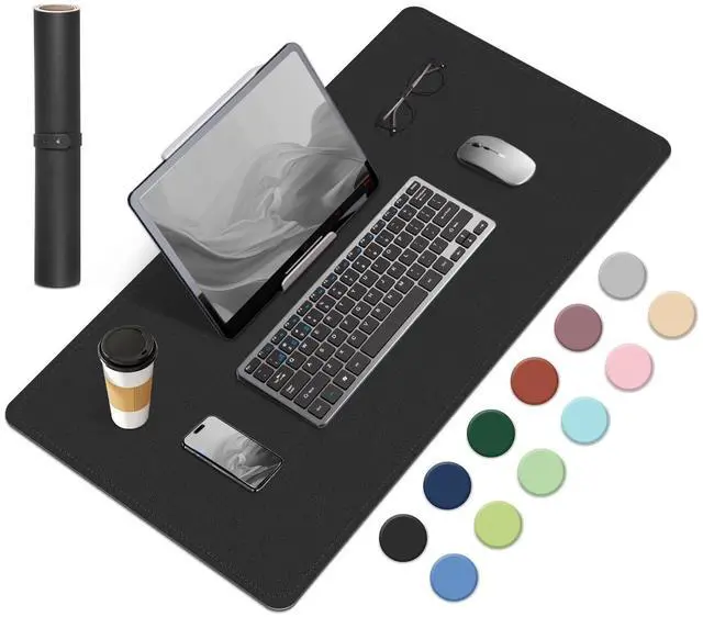 Main image of Dual-Sided Desk Pad, Natural Cork & PU Leather Mouse Pad for Desk, Desk Pad Protector, Non-Slip Desk Mat for Office and Home Work, (Black, 23.6" x 13.7")
