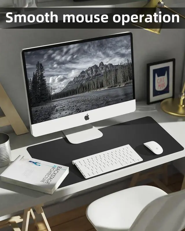 Alt view image 4 of 6 - Small Desk Mat,Leather Desk Pad Protector,Desk Mouse pad,Office Desk mat,Laptop Mat for Desk, Non-Slip PU Leather Desk Blotter,Waterproof Desk Writing Pad for Office/Home(23.6"x13.8",Black)