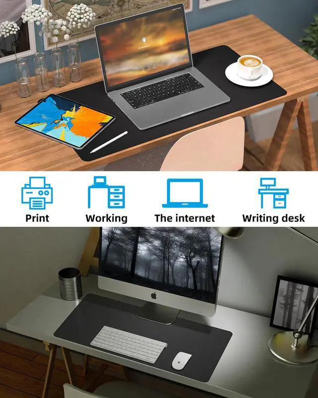 Alt view image 6 of 6 - Small Desk Mat,Leather Desk Pad Protector,Desk Mouse pad,Office Desk mat,Laptop Mat for Desk, Non-Slip PU Leather Desk Blotter,Waterproof Desk Writing Pad for Office/Home(23.6"x13.8",Black)