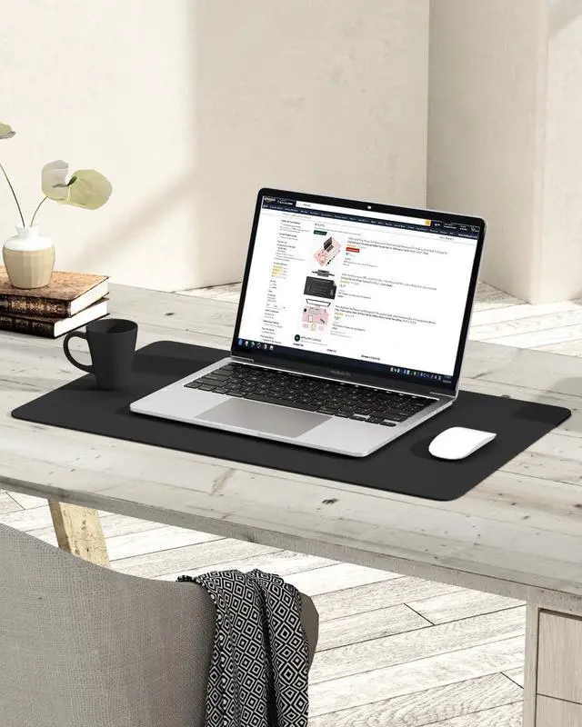 Alt view image 2 of 7 - Non-Slip Leather Desk Pad, Waterproof Laptop Computer Desk Keyboard Mat, Table Protector Blotter Mat, Large Mouse Pad for Office/Work/Home/Decor(Black, 23.6" x 13.7")