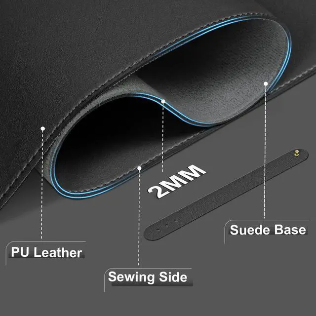 Alt view image 2 of 6 - Desk Pad Protector, Leather & Suede Desk Mat, Non-Slip Desk Pad Mat, Large Mouse Pad, Waterproof Desk Blotter Mat, Desk Cover for Office, Home (Black, 23.6" x 13.7")