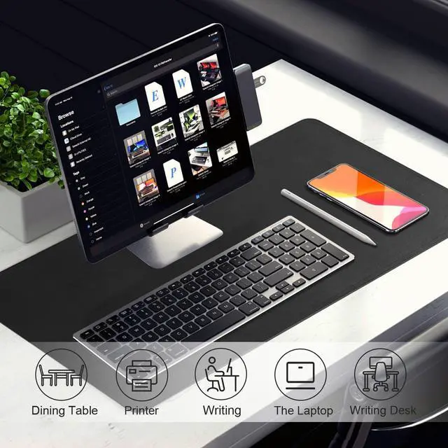 Alt view image 5 of 6 - Desk Pad Protector, Leather & Suede Desk Mat, Non-Slip Desk Pad Mat, Large Mouse Pad, Waterproof Desk Blotter Mat, Desk Cover for Office, Home (Black, 23.6" x 13.7")