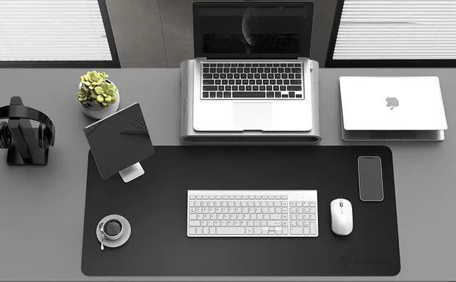 Alt view image 6 of 7 - Black Mouse Pad, J Double Sided Office Mouse Pad,Waterproof Leather Desk Pad Protector,Desk Writing Pad, Non-Slip Base Cmoputer Mouse Pad for Laptop(23.6 * 14.1)