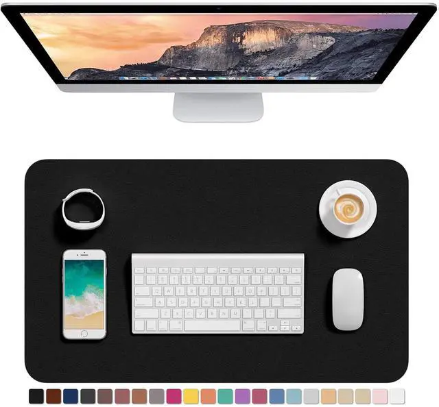 Main image of Desk Pad, 23.6" x 13.8" PU Leather Desk Mat, M Extended Mouse Pad, Waterproof Desktop Blotter Protector, Non-Slip Ultra Thin Small Laptop Keyboard Writing Mat for Office Home, Black