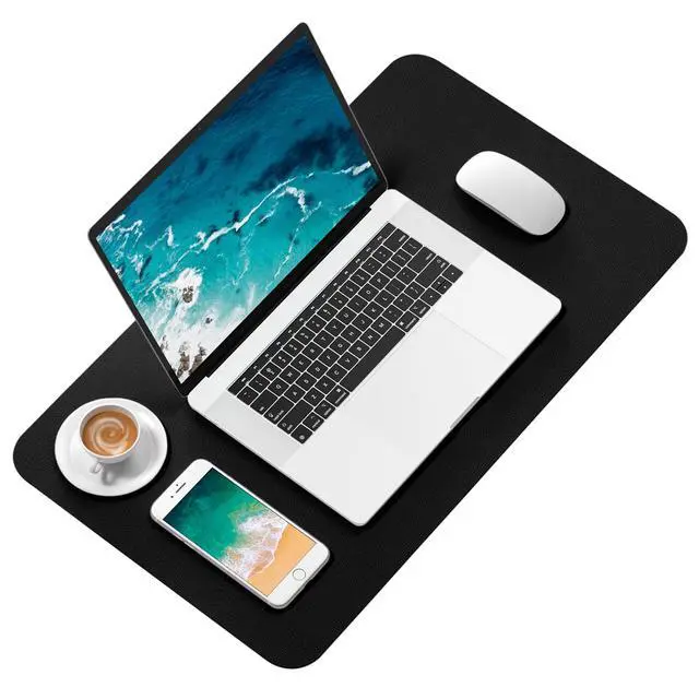 Alt view image 2 of 7 - Desk Pad, 23.6" x 13.8" PU Leather Desk Mat, M Extended Mouse Pad, Waterproof Desktop Blotter Protector, Non-Slip Ultra Thin Small Laptop Keyboard Writing Mat for Office Home, Black