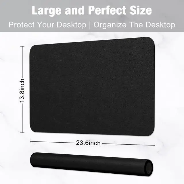 Alt view image 3 of 7 - Desk Pad, 23.6" x 13.8" PU Leather Desk Mat, M Extended Mouse Pad, Waterproof Desktop Blotter Protector, Non-Slip Ultra Thin Small Laptop Keyboard Writing Mat for Office Home, Black