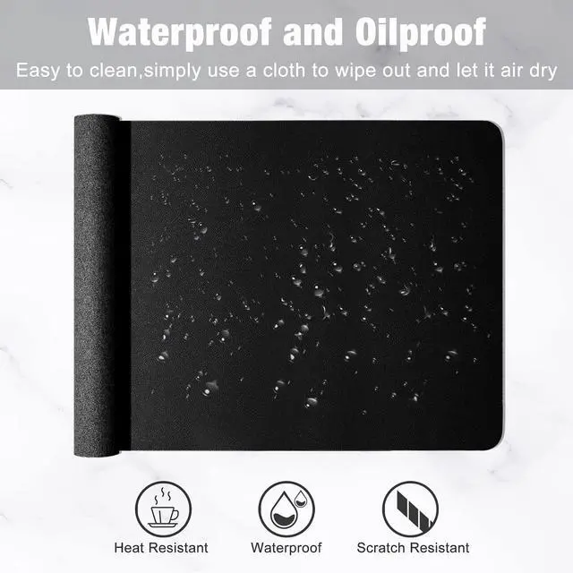 Alt view image 6 of 7 - Desk Pad, 23.6" x 13.8" PU Leather Desk Mat, M Extended Mouse Pad, Waterproof Desktop Blotter Protector, Non-Slip Ultra Thin Small Laptop Keyboard Writing Mat for Office Home, Black