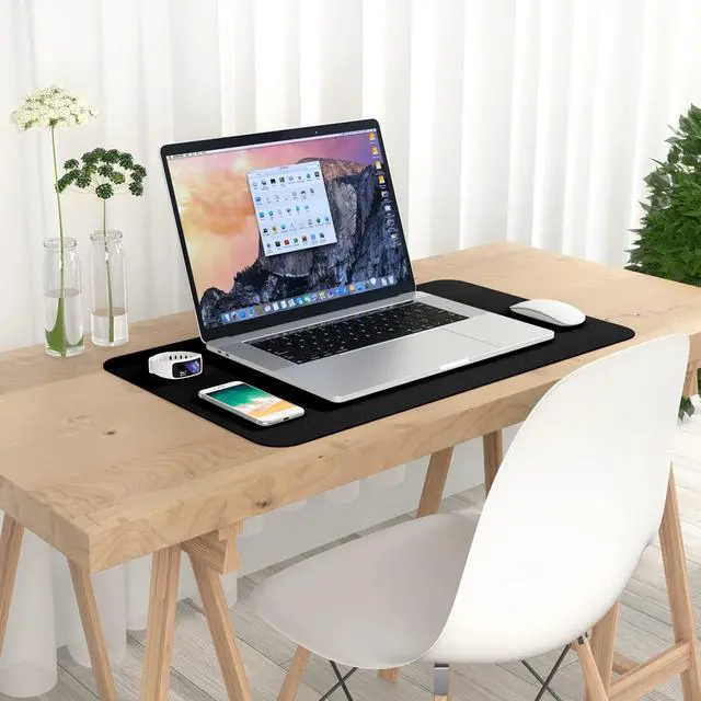 Alt view image 7 of 7 - Desk Pad, 23.6" x 13.8" PU Leather Desk Mat, M Extended Mouse Pad, Waterproof Desktop Blotter Protector, Non-Slip Ultra Thin Small Laptop Keyboard Writing Mat for Office Home, Black
