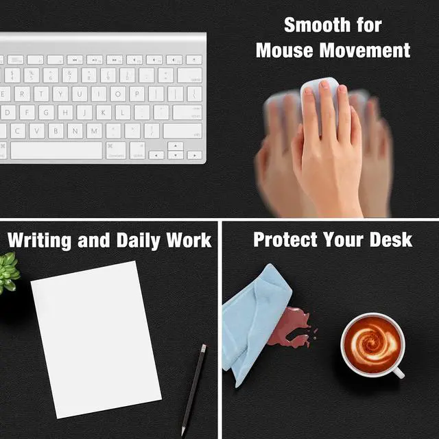 Alt view image 4 of 7 - Desk Pad, 23.6" x 13.8" PU Leather Desk Mat, M Extended Mouse Pad, Waterproof Desktop Blotter Protector, Non-Slip Ultra Thin Small Laptop Keyboard Writing Mat for Office Home, Black