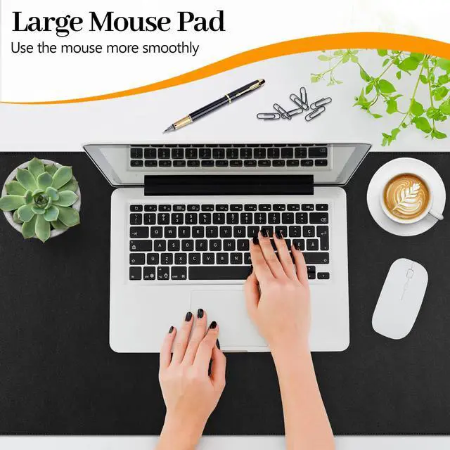 Alt view image 2 of 7 - Black Leather Desk Mat Large Mouse Pad, Waterproof Desk Pad for Keyboard and Mouse, Non-Slip Computer Desk Protector, Smooth Mouse Movement Desk Mat for Home and Office(31.5"×15.7")