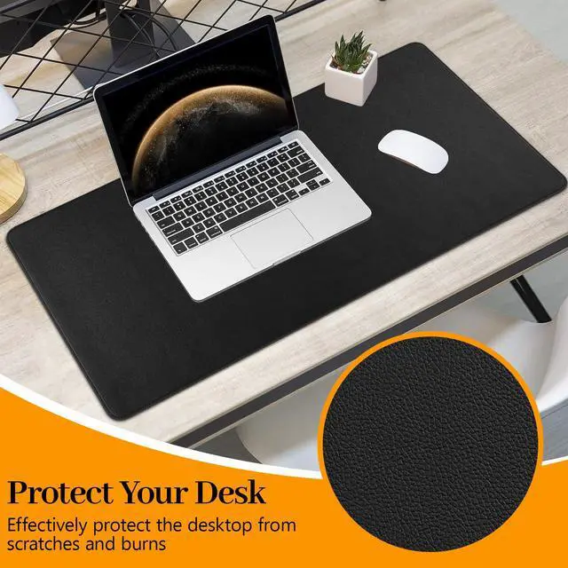 Alt view image 7 of 7 - Black Leather Desk Mat Large Mouse Pad, Waterproof Desk Pad for Keyboard and Mouse, Non-Slip Computer Desk Protector, Smooth Mouse Movement Desk Mat for Home and Office(31.5"×15.7")