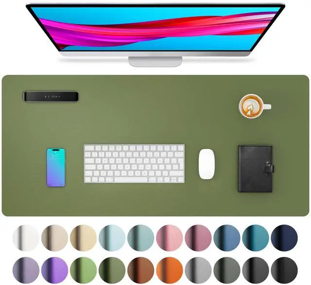 Main image of Desk Protector Mat, Mouse Pad, Non-Slip Waterproof PU Leather Desk Blotter, Laptop, Writing for Office and Home (23.6" x 13.7", Olive Green)