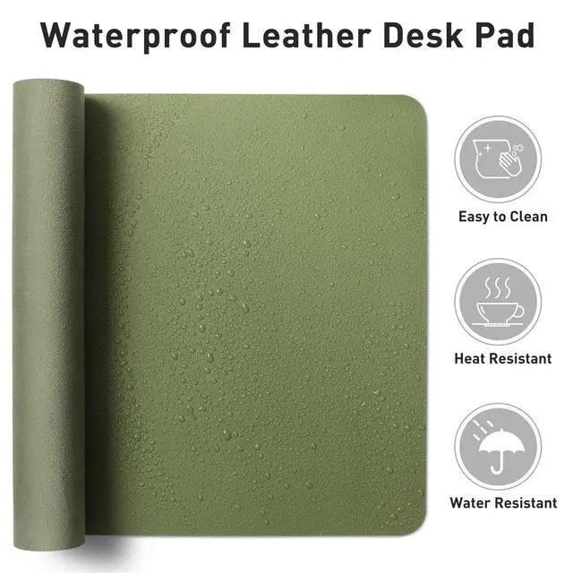Alt view image 6 of 7 - Desk Protector Mat, Mouse Pad, Non-Slip Waterproof PU Leather Desk Blotter, Laptop, Writing for Office and Home (23.6" x 13.7", Olive Green)