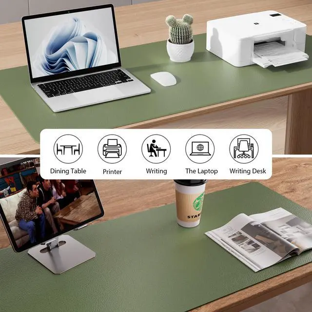 Alt view image 5 of 7 - Desk Protector Mat, Mouse Pad, Non-Slip Waterproof PU Leather Desk Blotter, Laptop, Writing for Office and Home (23.6" x 13.7", Olive Green)