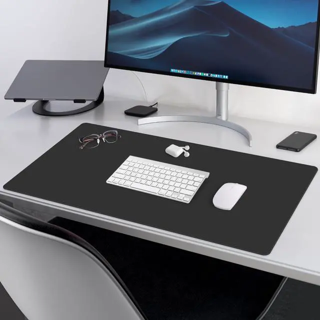 Alt view image 2 of 7 - Large Office Leather Desk Mat, Large Mouse and Keyboard Pad, Laptop Pad, Desktop Protector(Black, 31.5 in. x 15.7 in.)