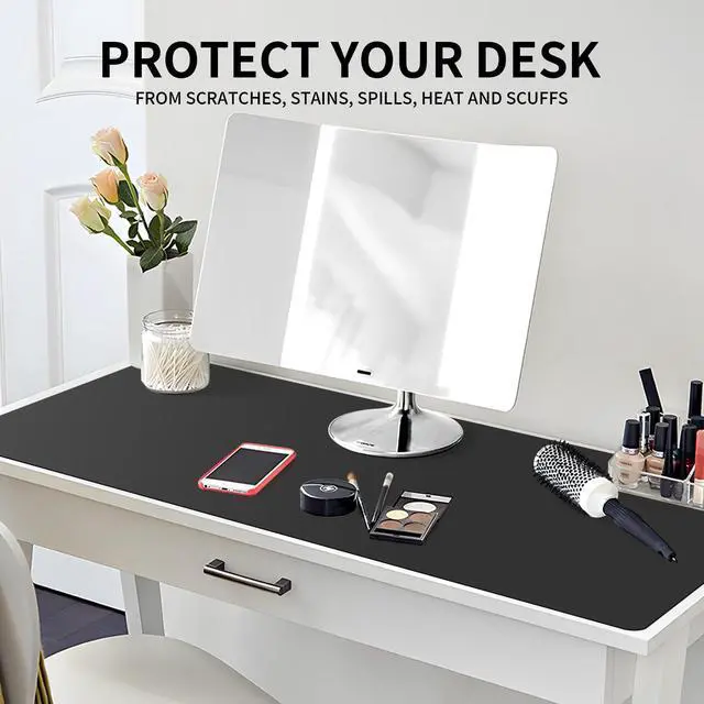 Alt view image 5 of 7 - Large Office Leather Desk Mat, Large Mouse and Keyboard Pad, Laptop Pad, Desktop Protector(Black, 31.5 in. x 15.7 in.)