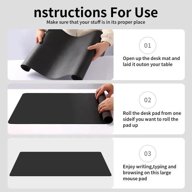 Alt view image 6 of 7 - Large Office Leather Desk Mat, Large Mouse and Keyboard Pad, Laptop Pad, Desktop Protector(Black, 31.5 in. x 15.7 in.)