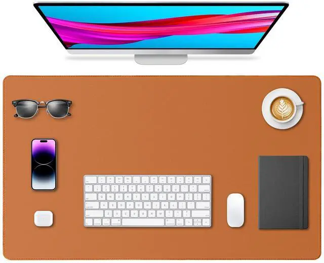 Main image of Leather Desk Pad Protector, Office Desk Mat, Large Mouse Pad, Non-Slip PU Leather Desk Blotter, Waterproof Computer Desk Writing Pad for Office and Home (Brown, 23.6" x 13.7")