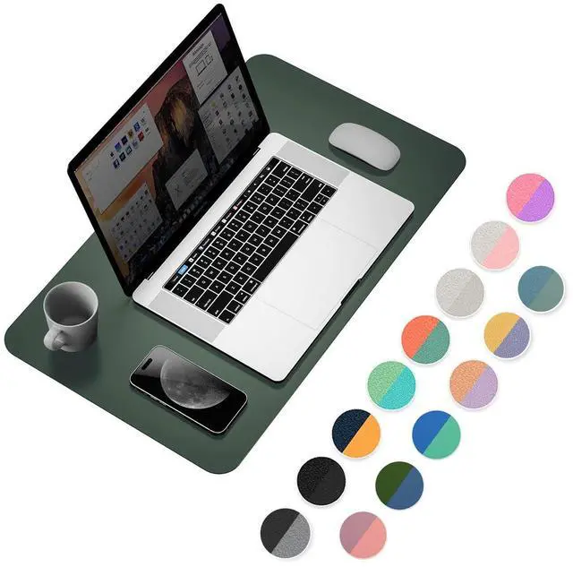 Main image of Office Desk Pad, Desk Mat, 23.6" x 13.7" Ultra Thin Waterproof PU Leather Desk Blotter, Laptop Desk Pad Protector for Keyboard, Desk Writing Pad for Office and Home (Dark Green+Dark Blue)