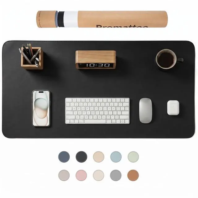 Main image of Large Desk Pad Non-Slip Desk Mat Protector for Keyboard Mouse Waterproof Vegan Leather Surface Faux Leather Laptop Mat Smooth Mouse Pad Premium Gift Tube Obsidian Black 23.6" x 13.7"