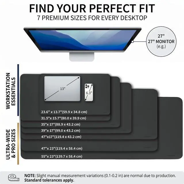 Alt view image 3 of 7 - Large Desk Pad Non-Slip Desk Mat Protector for Keyboard Mouse Waterproof Vegan Leather Surface Faux Leather Laptop Mat Smooth Mouse Pad Premium Gift Tube Obsidian Black 23.6" x 13.7"