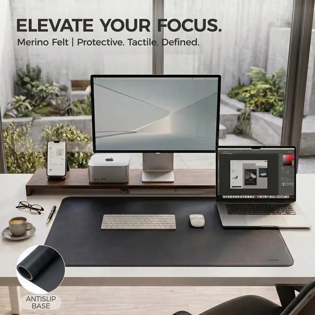 Alt view image 6 of 7 - Large Desk Pad Non-Slip Desk Mat Protector for Keyboard Mouse Waterproof Vegan Leather Surface Faux Leather Laptop Mat Smooth Mouse Pad Premium Gift Tube Obsidian Black 23.6" x 13.7"