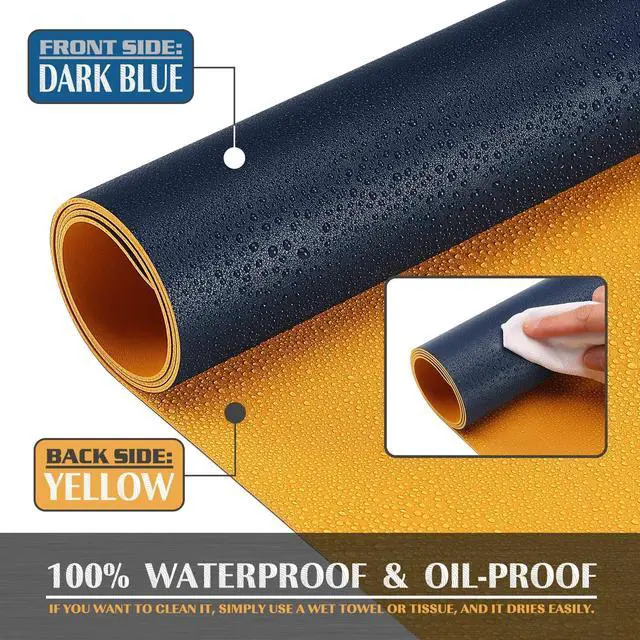 Alt view image 3 of 6 - Small Office Desk Mat, Leather Mouse Pad (23.6"x13.8", Dark Blue)