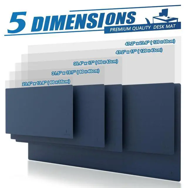 Alt view image 4 of 6 - Small Office Desk Mat, Leather Mouse Pad (23.6"x13.8", Dark Blue)