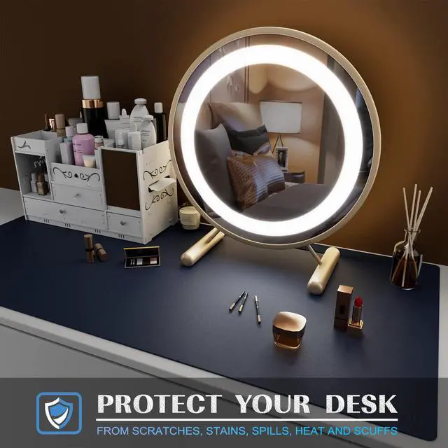 Alt view image 6 of 6 - Small Office Desk Mat, Leather Mouse Pad (23.6"x13.8", Dark Blue)