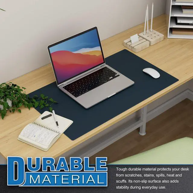 Alt view image 5 of 6 - Small Office Desk Mat, Leather Mouse Pad (23.6"x13.8", Dark Blue)