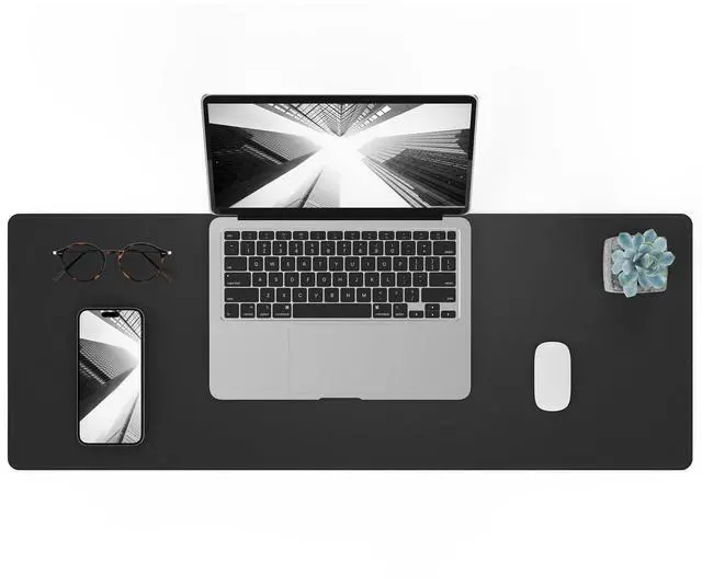 Main image of Black Desk Mat 31.5" x 12", Leather Desk Pad
