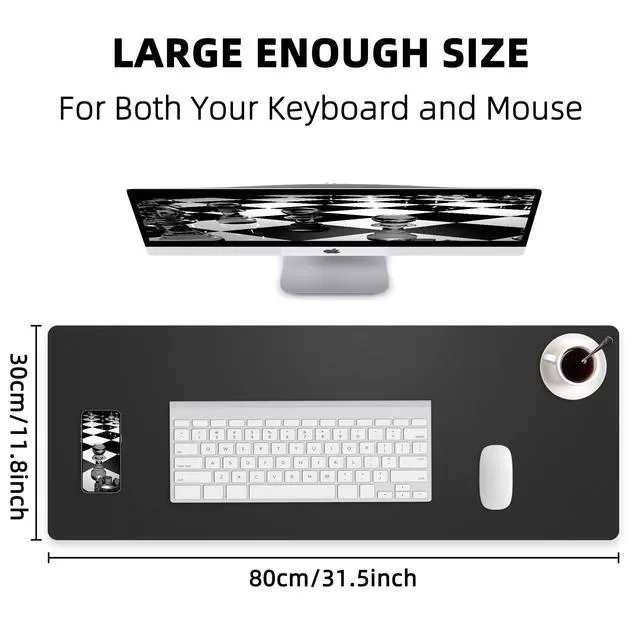 Alt view image 2 of 7 - Black Desk Mat 31.5" x 12", Leather Desk Pad