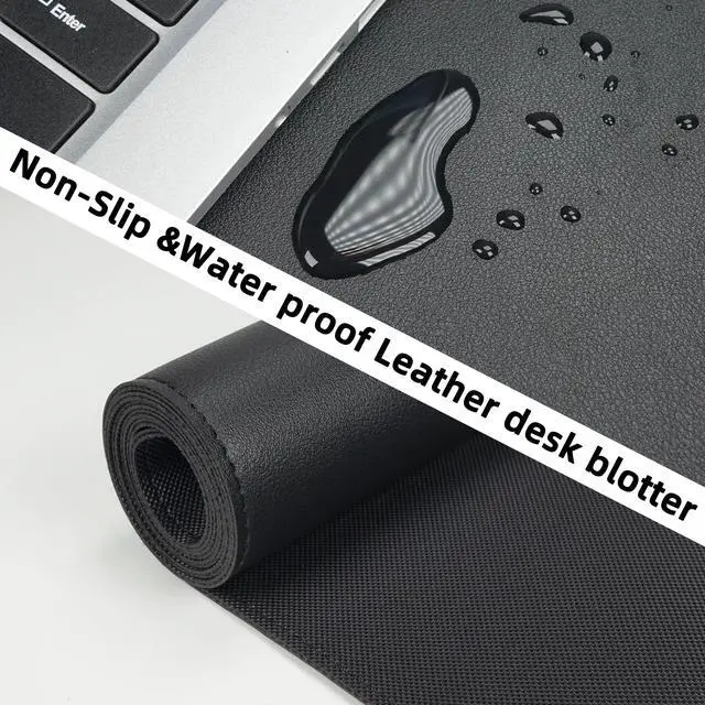 Alt view image 3 of 7 - Black Desk Mat 31.5" x 12", Leather Desk Pad