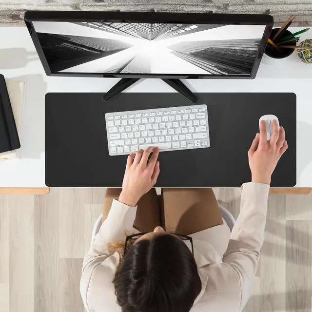 Alt view image 5 of 7 - Black Desk Mat 31.5" x 12", Leather Desk Pad