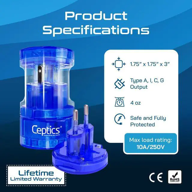 Alt view image 4 of 6 - Travel Adapter Plug Compact Worldwide International Kit - Works in Europe, Asia, China, England, Italy, New Zealand, Australia and More