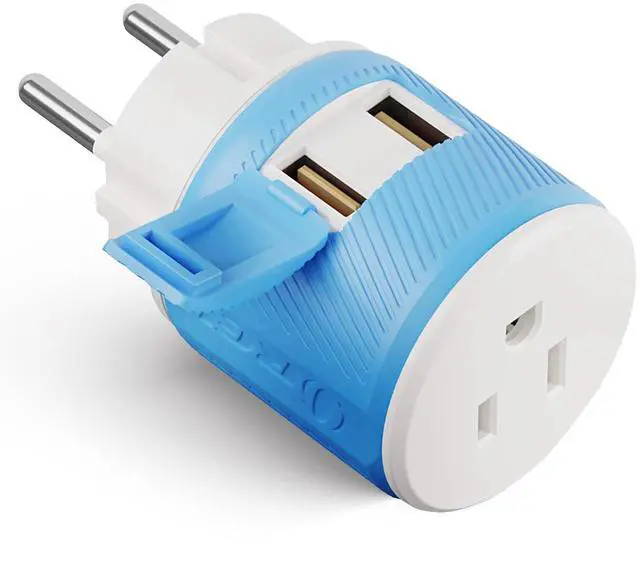 Main image of Denmark Travel Plug Adapter with Dual USB - USA Input - Type K (U2U-20), Will Work with Cell Phones, Camera, Laptop, Tablets, iPad, iPhone and More