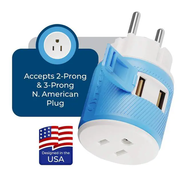 Alt view image 4 of 7 - Denmark Travel Plug Adapter with Dual USB - USA Input - Type K (U2U-20), Will Work with Cell Phones, Camera, Laptop, Tablets, iPad, iPhone and More