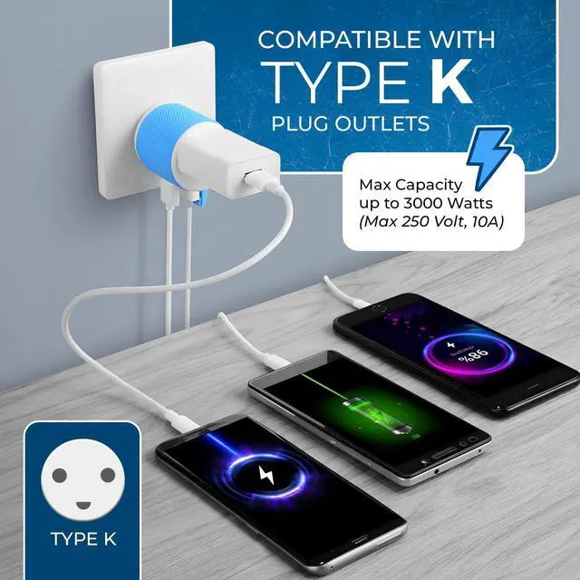 Alt view image 3 of 7 - Denmark Travel Plug Adapter with Dual USB - USA Input - Type K (U2U-20), Will Work with Cell Phones, Camera, Laptop, Tablets, iPad, iPhone and More