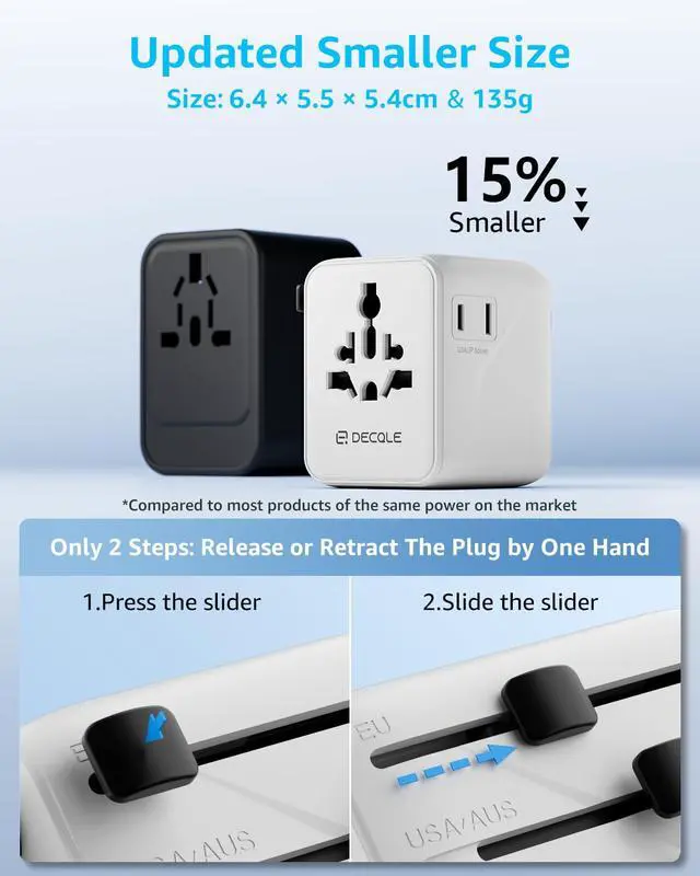 Alt view image 4 of 7 - Pro Universal Travel Adapter 2 USB-C 2 USB-A Cover 200+ Countries