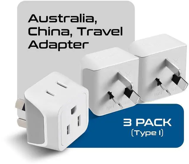 Alt view image 2 of 7 - Australia Power Plug Adapter, 2 in 1 Type I Plug Adapter, US to Australia , China, New Zealand Power Adapter with Dual USA Inputs, CE, RoHS - 3 Pack
