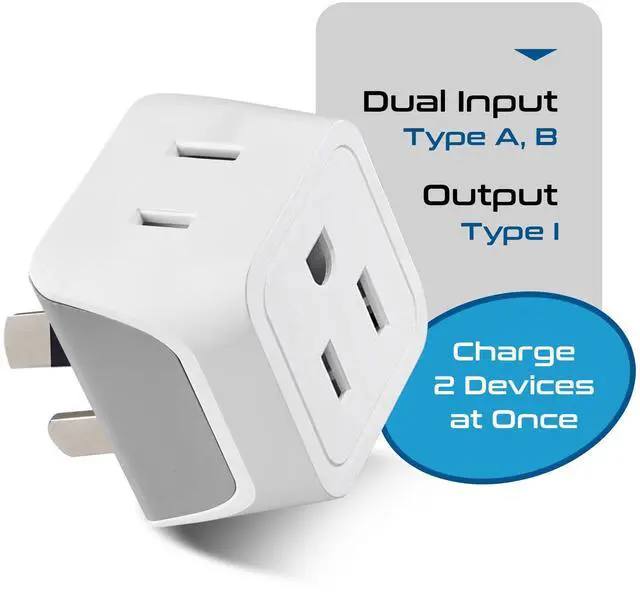 Alt view image 3 of 7 - Australia Power Plug Adapter, 2 in 1 Type I Plug Adapter, US to Australia , China, New Zealand Power Adapter with Dual USA Inputs, CE, RoHS - 3 Pack