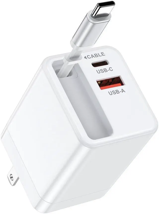 Main image of 35w Retractable iPhone Wall Charger USB C, 3-in-1 Fast Charging Bloc