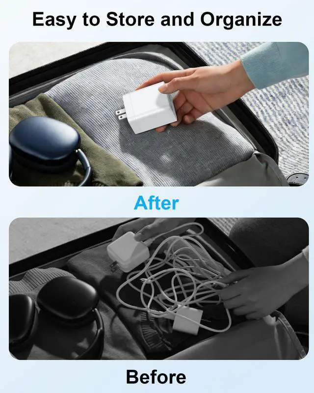 Alt view image 7 of 7 - 35w Retractable iPhone Wall Charger USB C, 3-in-1 Fast Charging Bloc