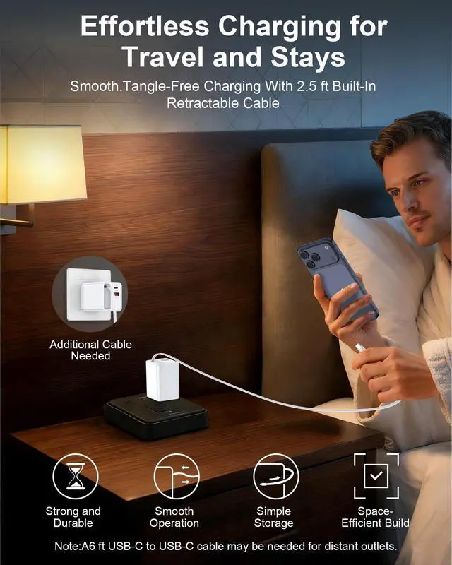Alt view image 6 of 7 - 35w Retractable iPhone Wall Charger USB C, 3-in-1 Fast Charging Bloc