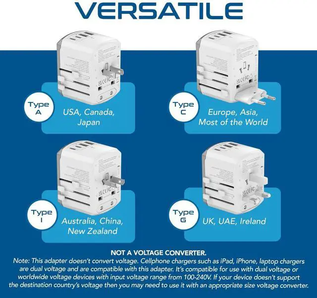 Alt view image 5 of 7 - Universal Travel Adapter 17.5W, 5 in 1 Universal Laptop Charger with 2X USB-A & USB-C 3.5A for Mobiles, Laptops, Cameras US, UK, EU, AU, All in 1 Type A, C, G, I Output, White